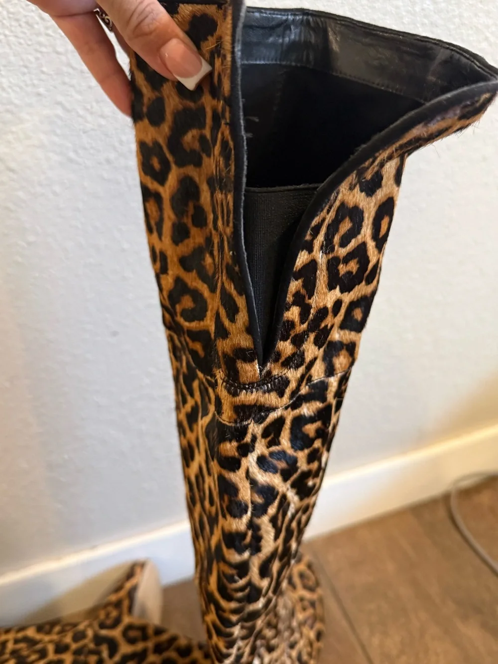 Sam Edelman Elina Leopard Calf Hair Over The Knee Boots Women’s 8.5 Block Heel